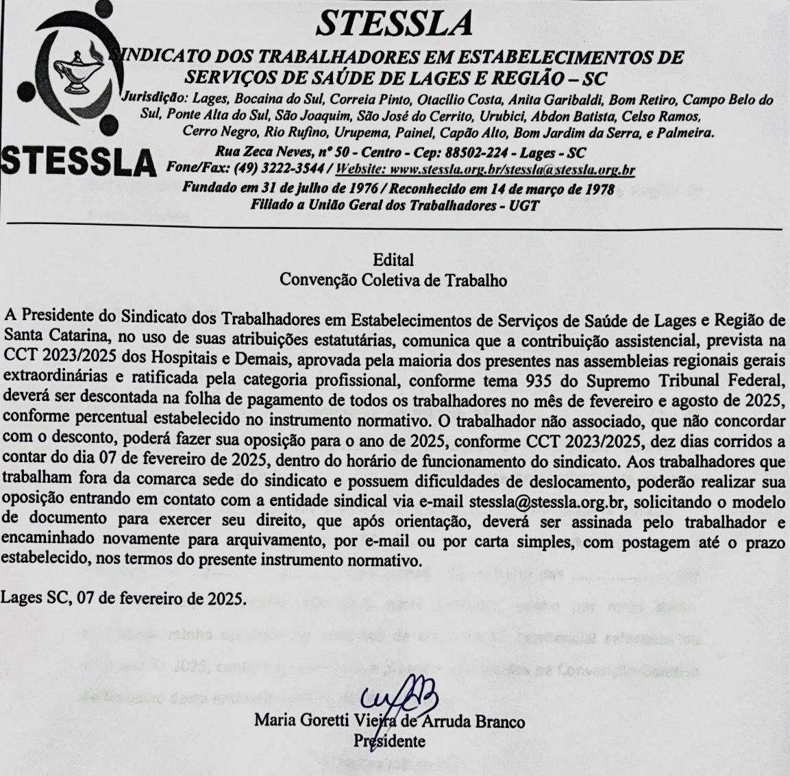 Edital Convenção Coletiva de Trabalho Hospitais e Demais 2025