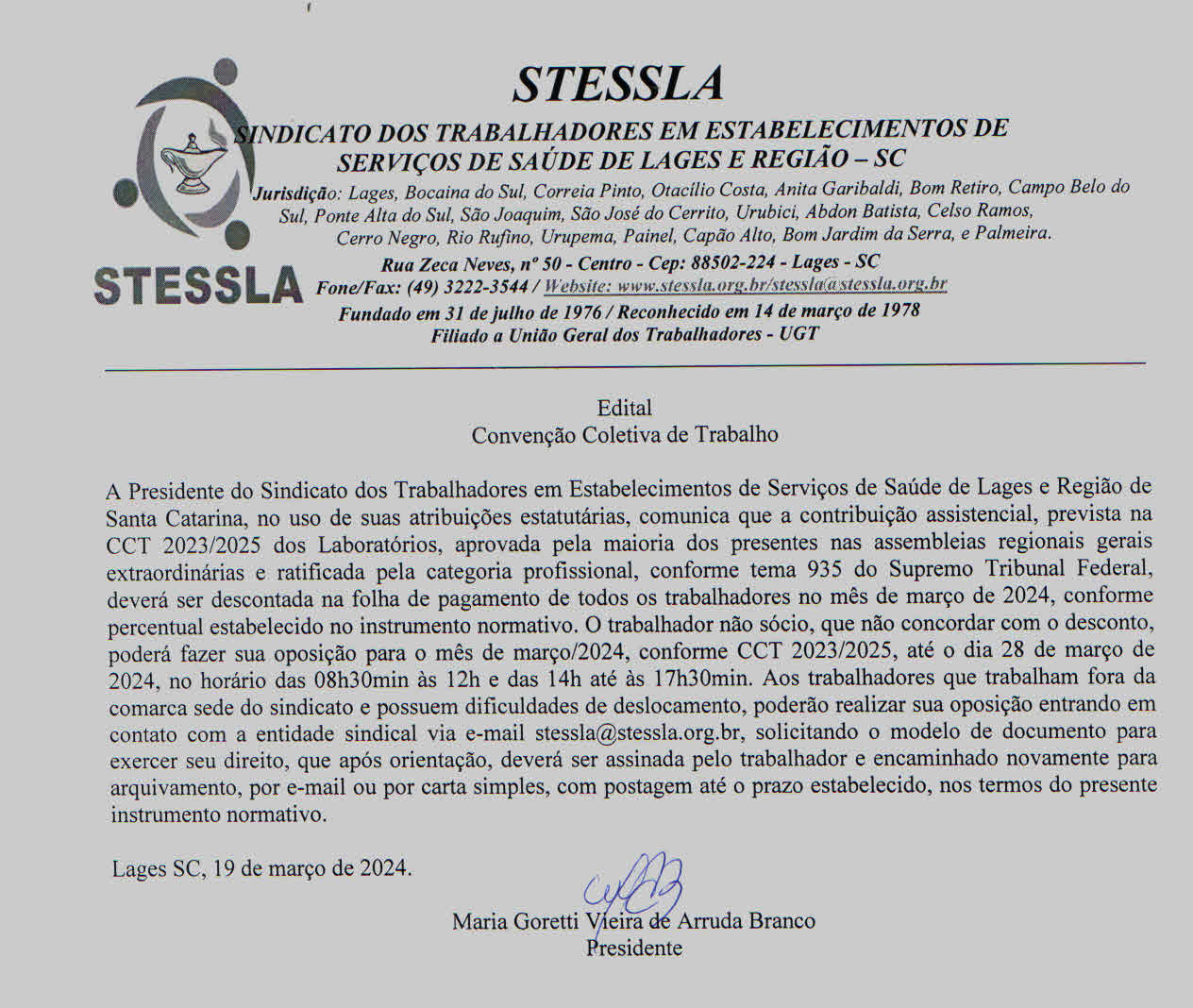 Edital Convenção Coletiva de Trabalho Hospitais e Demais